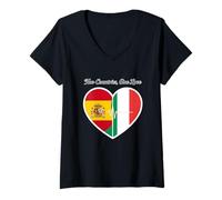 Donna Spagna, Italia, Heartbeat Design Due Paesi One Love Maglietta con Collo a V