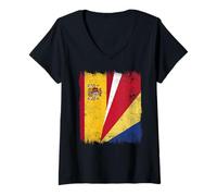 Donna Spagna Seychelles Mezza Bandiera Spagna Seychelles Orgoglio Maglietta con Collo a V