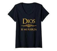 Donna Spagnolo, Espanol Design Religioso Dios es Mi Fuerza Maglietta con Collo a V