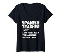 Donna Spanish Teacher Definition - Funny Bilingual Educator Tee Maglietta con Collo a V