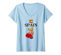 Donna Spanish Teddy Bear Bull Fighter, Spain Illustration Graphic Maglietta con Collo a V