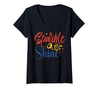 Donna Sparkle & Shine Patriotic Memorial Day Uomini Donne Ragazzi Ragazze Maglietta con Collo a V