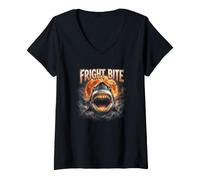Donna Spavento Morso Shark Halloween Horror Attack Maglietta con Collo a V