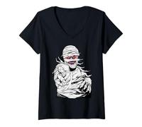Donna Spaventoso Male Mummia Faccia Raccapricciante Horror Halloween Maglietta con Collo a V