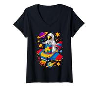 Donna Spazio Astronauta Master Builder Building Blocks Mattoni Bambini Maglietta con Collo a V