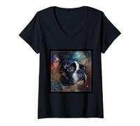 Donna Spazio Boston Terrier Maglietta con Collo a V