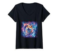 Donna Spazio Shiba Inu Maglietta con Collo a V