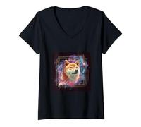 Donna Spazio Shiba Inu Maglietta con Collo a V