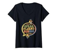 Donna Speak Fluent Bubble Groovy Vintage Communication SLP Therapy Maglietta con Collo a V