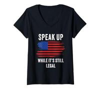 Donna Speak Up - While It's Still Legal: Free Speech USA Maglietta con Collo a V