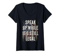 Donna Speak Up - While It's Still Legal: Free Speech USA Vintage Maglietta con Collo a V