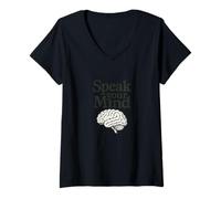 Donna Speak Your Mind Cervello Illustrazione Retro Scienza Ispirato Maglietta con Collo a V