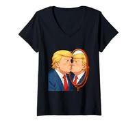 Donna Specchio baciare anti-Donald Trump - Satira narcisismo Maglietta con Collo a V