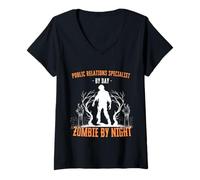 Donna Specialista di pubbliche relazioni di Day Zombie by Night Halloween Maglietta con Collo a V
