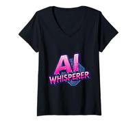 Donna Specialista in Ingegnere di intelligenza Artificiale AI Whisperer Maglietta con Collo a V