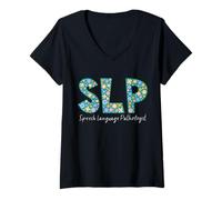 Donna Speech Squad - SLP Speech Therapy Tee Maglietta con Collo a V