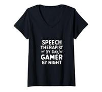 Donna Speech Therapist by Day Gamer by Night Language Pathology Maglietta con Collo a V