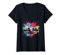 Donna Speed Cars Racer Colorful Splash Art Racing Maglietta con Collo a V