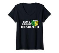 Donna Speed Cubing Leave No Cube Unsolved Puzzle Citazione Art Maglietta con Collo a V