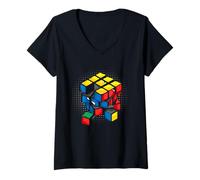Donna Speed Cubing Puzzle Frantumato Cube Smash Graphic Art Maglietta con Collo a V