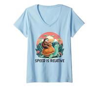 Donna Speed is Relative Bradipo Che cavalca Tartaruga Divertente Animale Maglietta con Collo a V