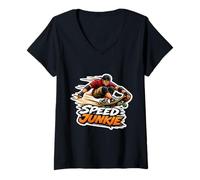 Donna Speed Junkie Skateboarder Skateboard Addicted Maglietta con Collo a V