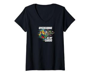 Donna Speedcubing Is My Cardio Funny Cube Solver Design Maglietta con Collo a V