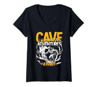 Donna Speleologia Esploratore di Grotte Cave Adventures Await Maglietta con Collo a V