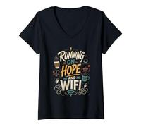 Donna Speranza WiFi Caffe Divertente Maglietta con Collo a V