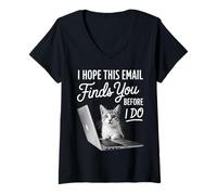 Donna Spero Che Questa e-Mail Ti trovi Prima di Fare Un Divertente Lavoro con i Gatti Maglietta con Collo a V