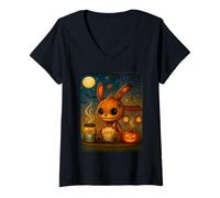 Donna Spettrale Carino Halloween Bunny Kawaii Creepy Coniglio Costume Maglietta con Collo a V