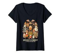 Donna Spettrale Dolce Halloween Candy Treats Design Maglietta con Collo a V