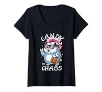 Donna Spettrale Guinea Pig Punk Rocker Candy o Chaos Halloween Maglietta con Collo a V