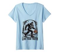 Donna Spettrale Halloween Bigfoot Vivi la Tua verità Inspiring Cryptid Maglietta con Collo a V