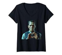 Donna Spettrale Mostro Cuore Mani Carino Halloween Amore Maglietta con Collo a V