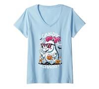 Donna Spettrale Rinoceronte Punk Rocker Candy o Caos Halloween Maglietta con Collo a V