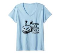 Donna Spettrale Stile di Vita Non Una Stagione Spaventoso Zucca Viso Gotico Maglietta con Collo a V