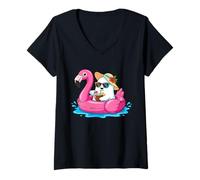 Donna Spettrale Summer Halloween Fantasma Flamingo Pool Party Summerween Maglietta con Collo a V