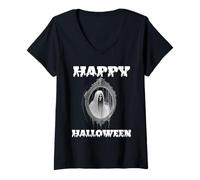 Donna Spettro, Fantasma o Ghoul in Uno Specchio Felice Costume di Halloween Maglietta con Collo a V