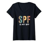 Donna SPF è Il Mio BFF, Cura della Pelle Fattore di Protezione Solare Dermatologo Maglietta con Collo a V