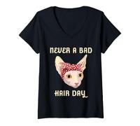Donna Sphynx Cats Never A Bad Hair Day Donne Maglietta con Collo a V