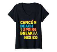 Donna Spiaggia di Cancun Messico Spring Break RYB Glitch Style Maglietta con Collo a V