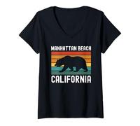 Donna Spiaggia di Manhattan California Surf Vintage Cali Redondo SoCal Maglietta con Collo a V