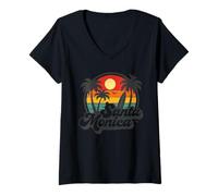 Donna Spiaggia di Santa Monica, California, Surf Surf, anni '70 Maglietta con Collo a V