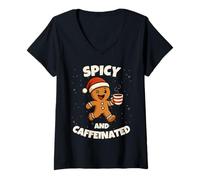 Donna Spicy And Caffeinated Gingerbread Funny Coffee Christmas Maglietta con Collo a V
