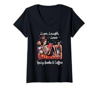 Donna Spicy Books & Coffee Smutty Book Lover Smut Love Smutt Books Maglietta con Collo a V