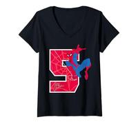 Donna Spider-Man Jump 5 Compleanno Maglietta con Collo a V