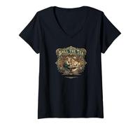 Donna Spill The Tea, Grafica Vintage con pettegolezzi da Donna Vecchio Stile Maglietta con Collo a V