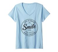 Donna Spilla retrò con Scritta Life Is Short Smile While You Still Have Teeth Maglietta con Collo a V
