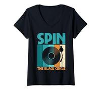 Donna Spin The Black Circle Dischi in Vinile Maglietta con Collo a V